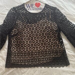 J. Crew Black Graphic Crop Blouse 3/4 Sleeve